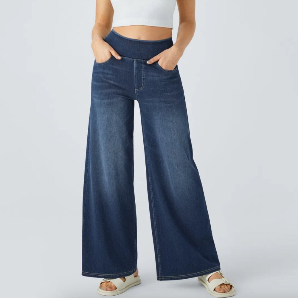 Halara Flex™ High Waisted Multiple Pockets Wide Leg Washed Stretchy Knit Casual